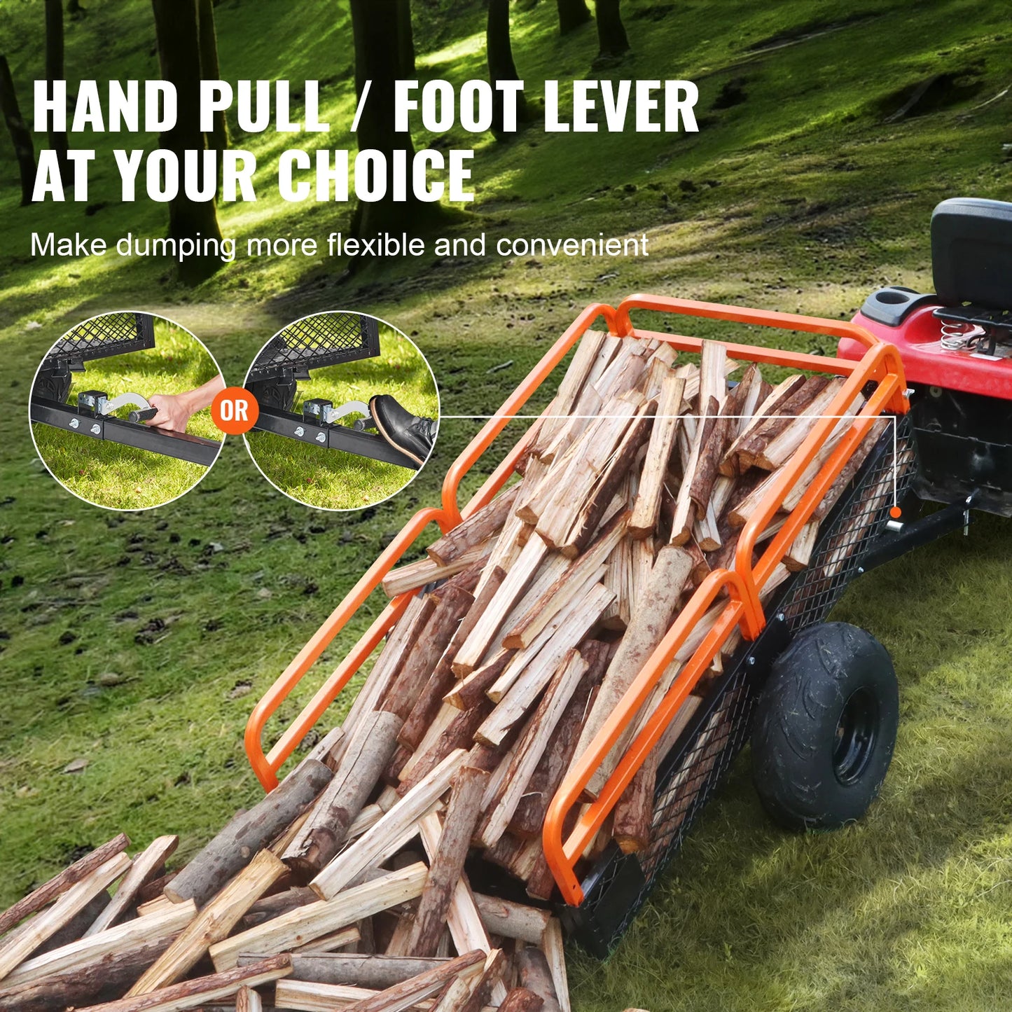 SucceBuy Heavy Duty Steel ATV Dump Trailer Tow Behind Dump Cart Garden Trailer with Removable Sides and Tires for Mowers Tractor