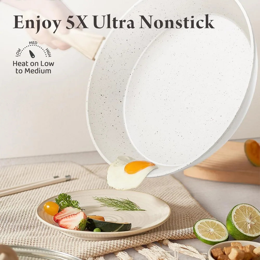 24 Pcs Pots and Pans Set, Non Stick Ceramic Cookware Set with 3 Stockpots, Healthy Non-Toxic, Large Capacity, Induction Compatib