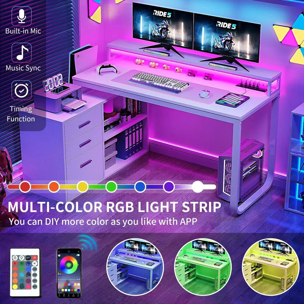 Hign-concerned L-Shaped Gaming Computer Desk With File Drawers