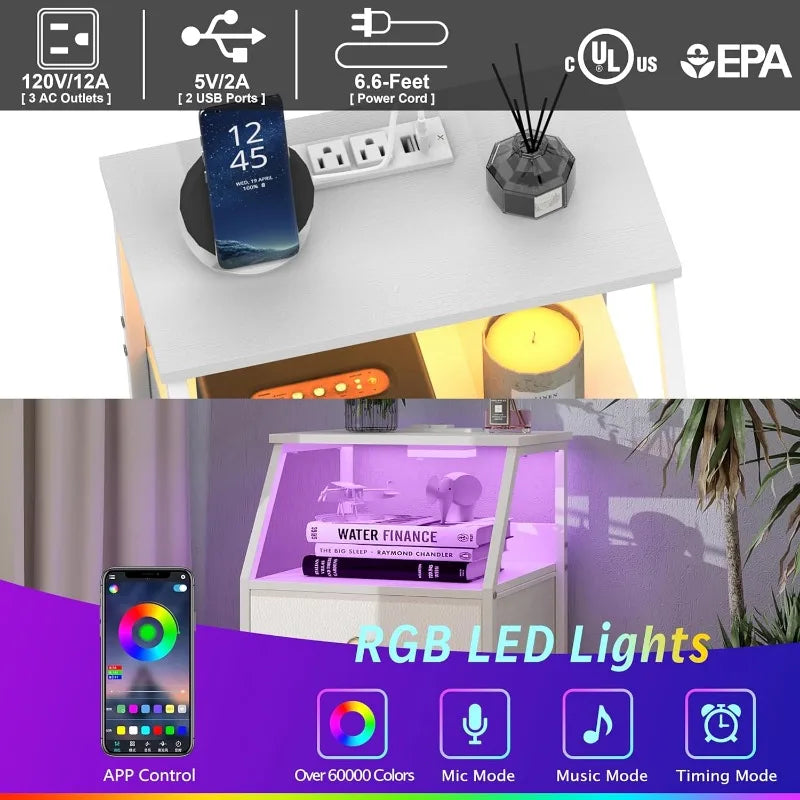 HUANHUI Nightstand Dresser With Fabric Drawers And 2 Tier Shelf