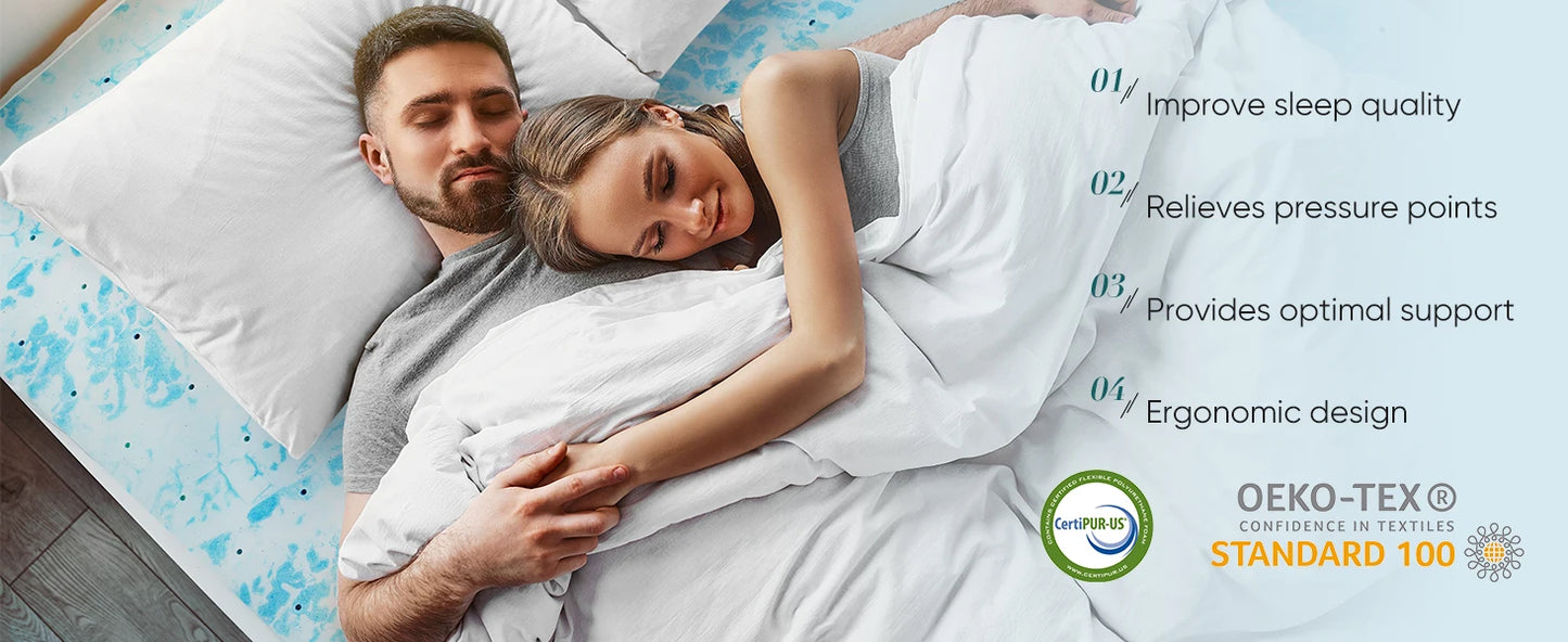 JHK Gel Memory Foam Mattress Topper Soft Breathable Cooling Bed