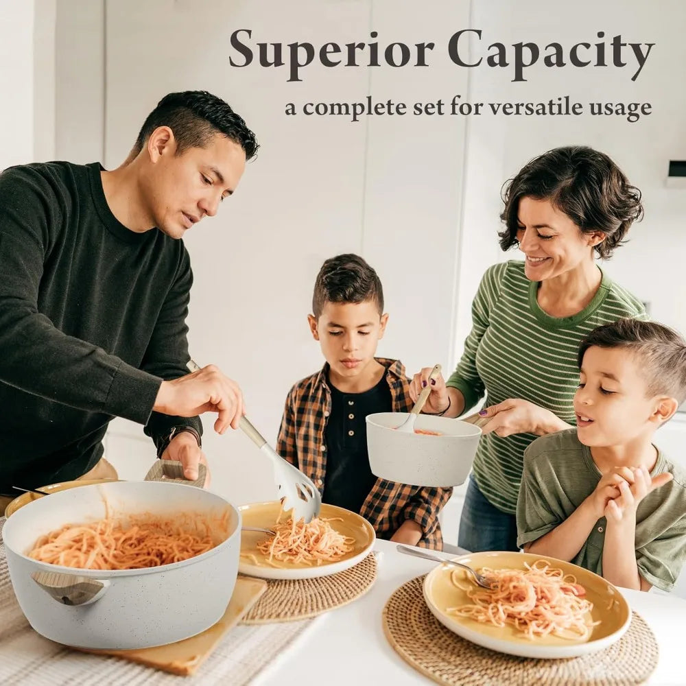 24 Pcs Pots and Pans Set, Non Stick Ceramic Cookware Set with 3 Stockpots, Healthy Non-Toxic, Large Capacity, Induction Compatib