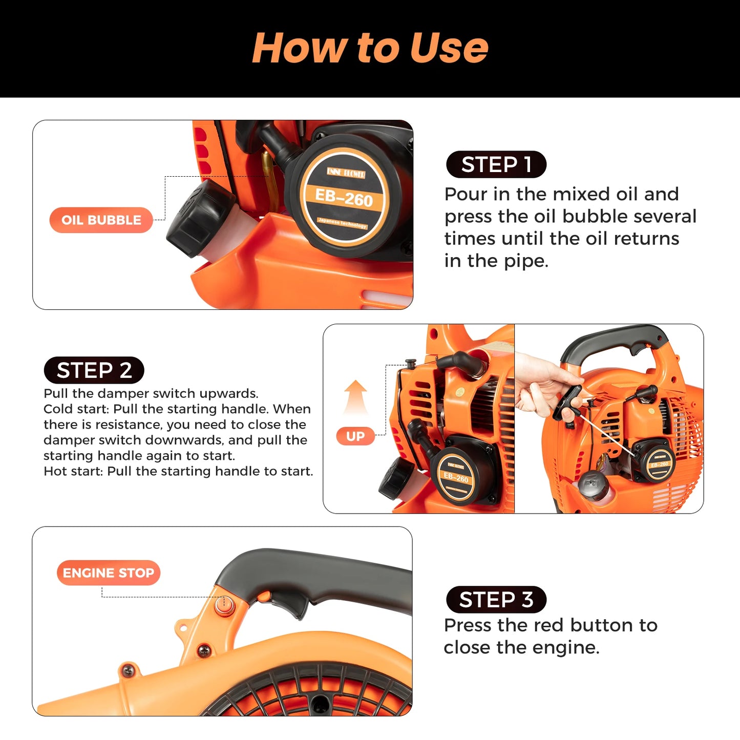 Hign-concerned Gas Leaf Blower 25cc 2 Stroke Commercial Handheld