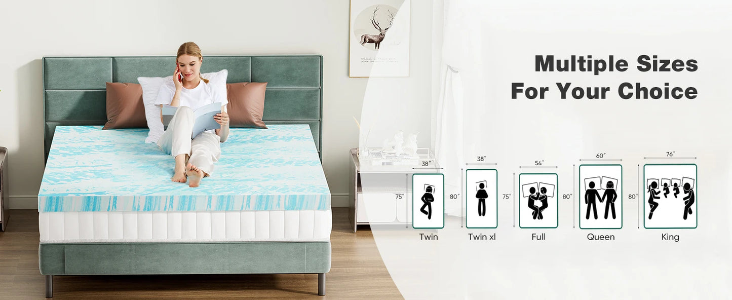 JHK Gel Memory Foam Mattress Topper Soft Breathable Cooling Bed