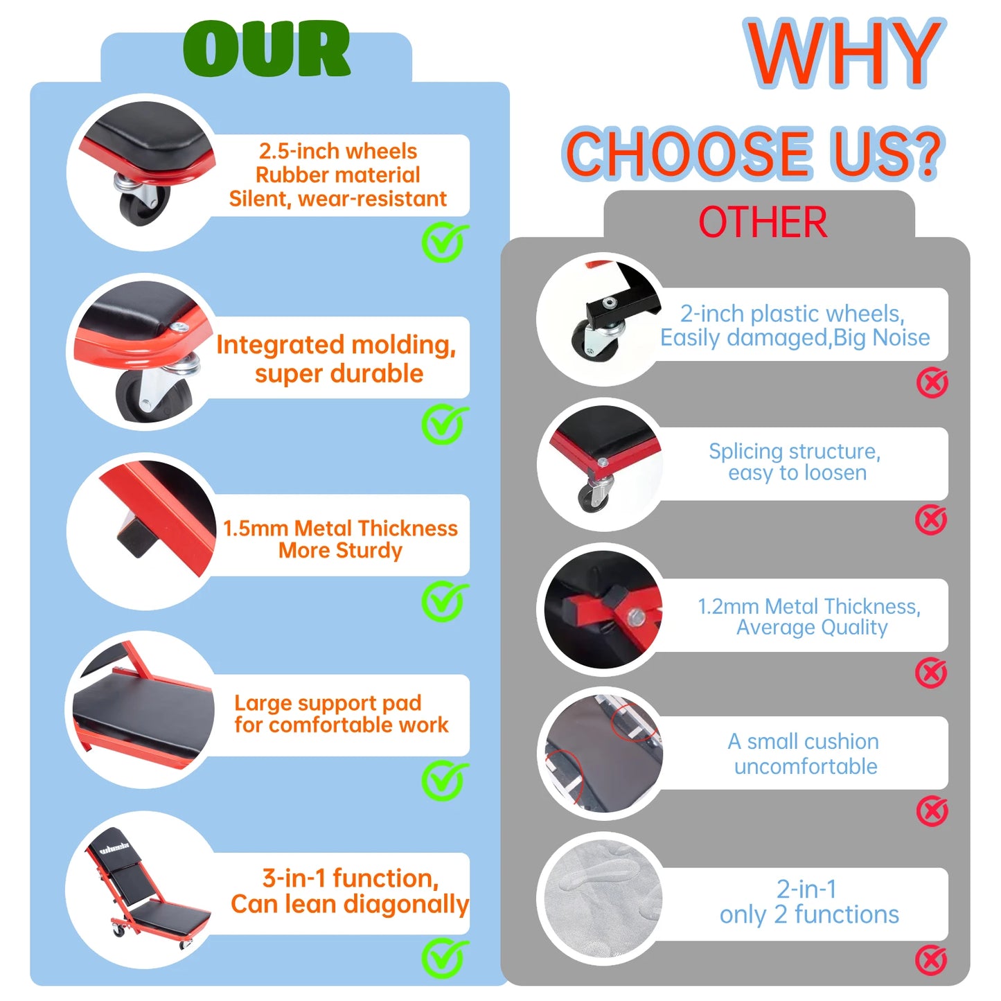 Hign-concerned 3 In 1 Rolling Mechanic Creeper Z Seat Foldable Chair