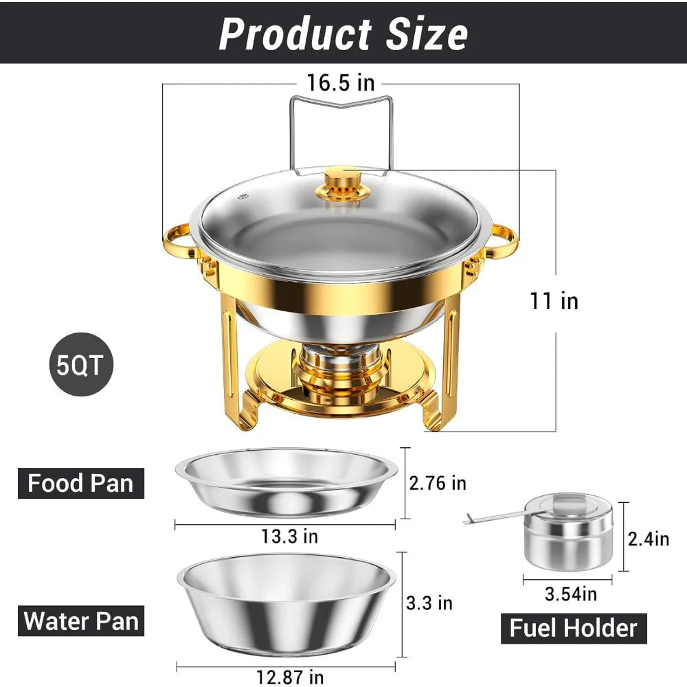 Hot-Sell! Round Chafing Dishes for Buffet 5 Qt,High Grade Chafing Dish Buffet Set, Full Size Pan,Rolled-Edge Design Food Warmers