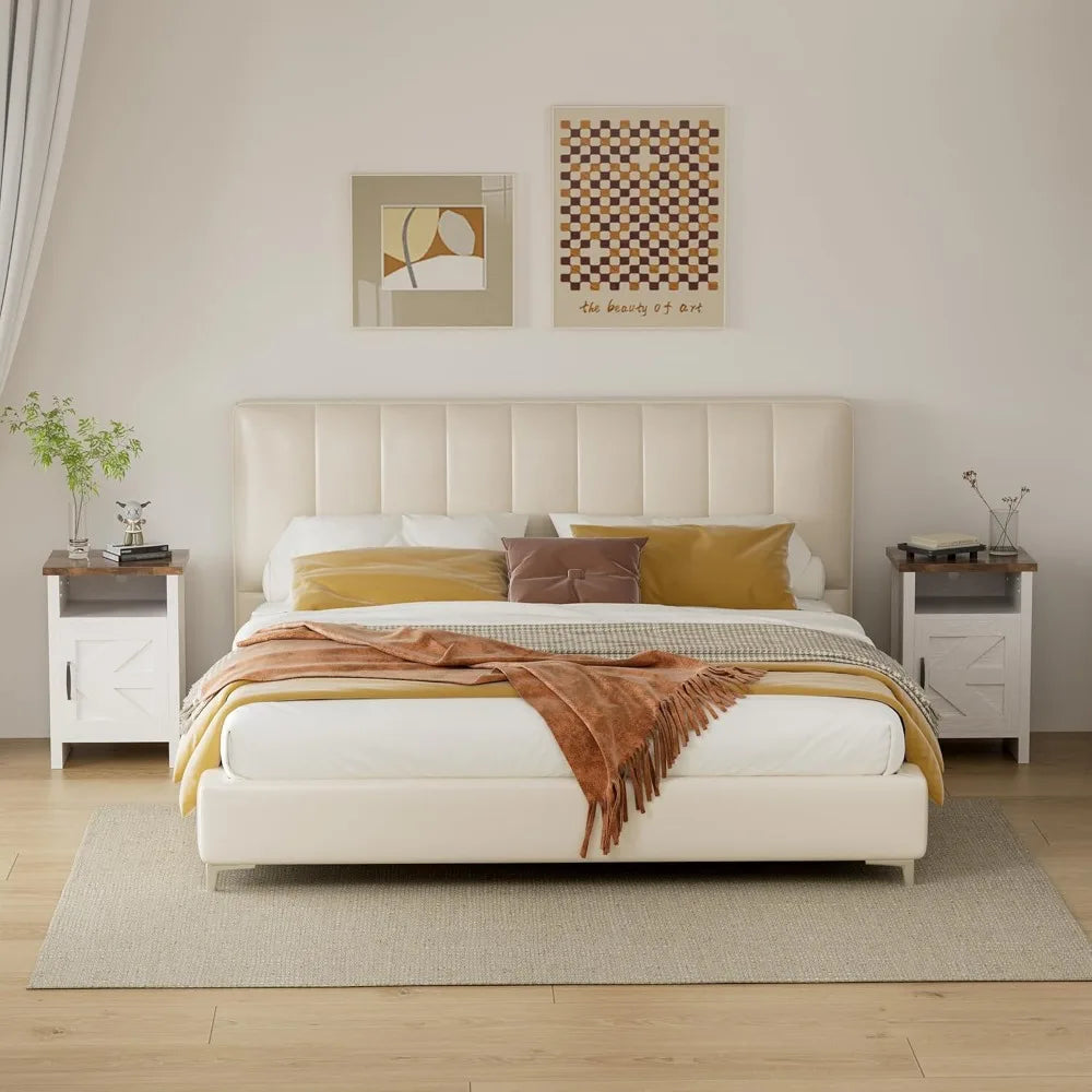 Frame Nightstands Set With Storage Shelf And Barn Door