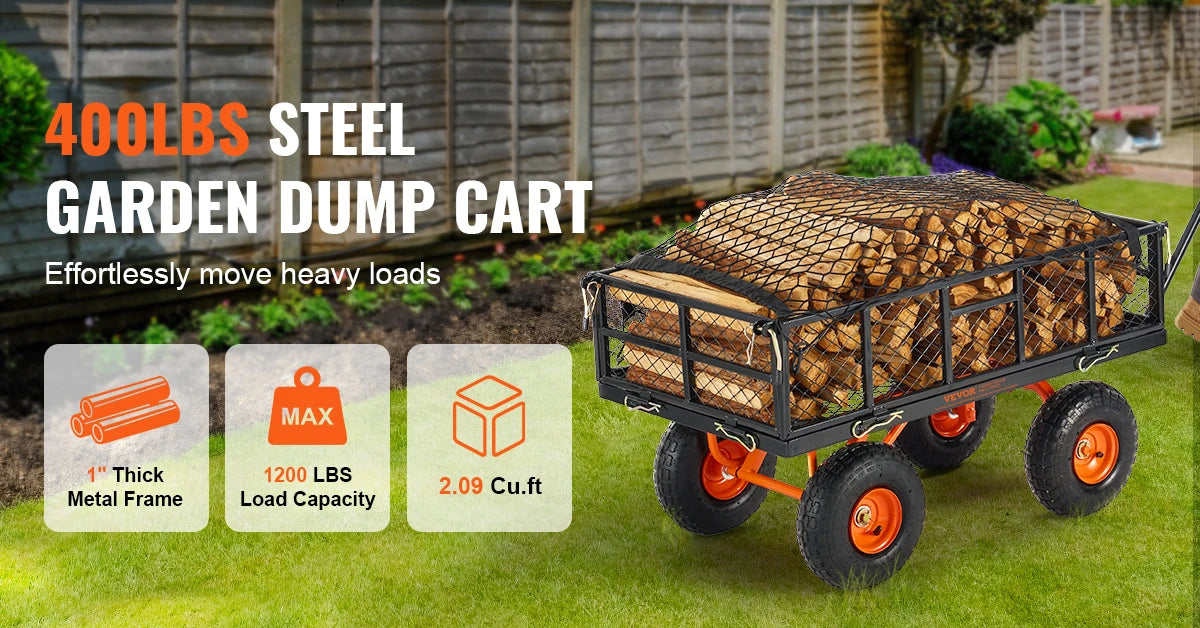 SucceBuy Garden Cart Sturdy Metal Utility Wagon with Simple Assembly Versatile Dump Cart Wheelbarrow with 400/880lbs Capacity