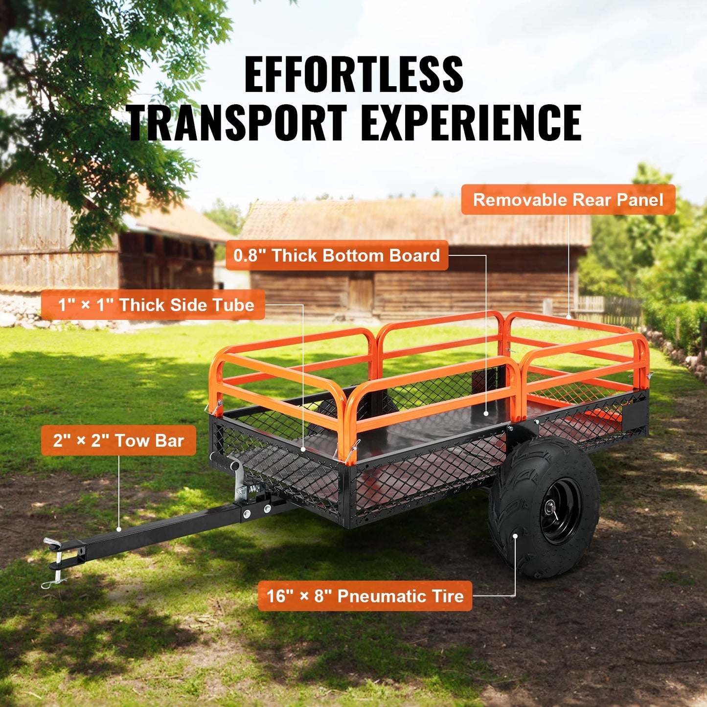 SucceBuy Heavy Duty Steel ATV Dump Trailer Tow Behind Dump Cart Garden Trailer with Removable Sides and Tires for Mowers Tractor