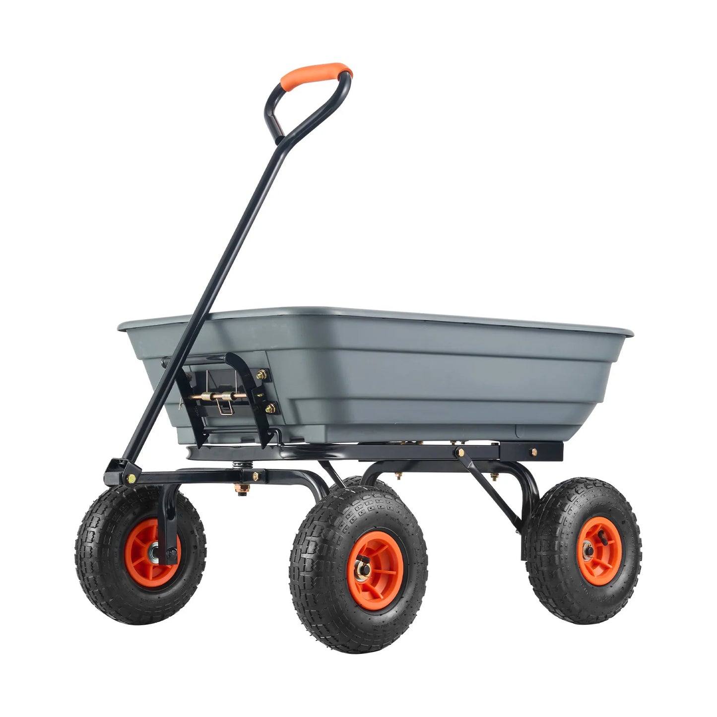 SucceBuy Dump Cart Poly Garden Dump Cart Easy to Assemble Steel Frame Dump Wagon with 2-in-1 Convertible Handle Safe Transport