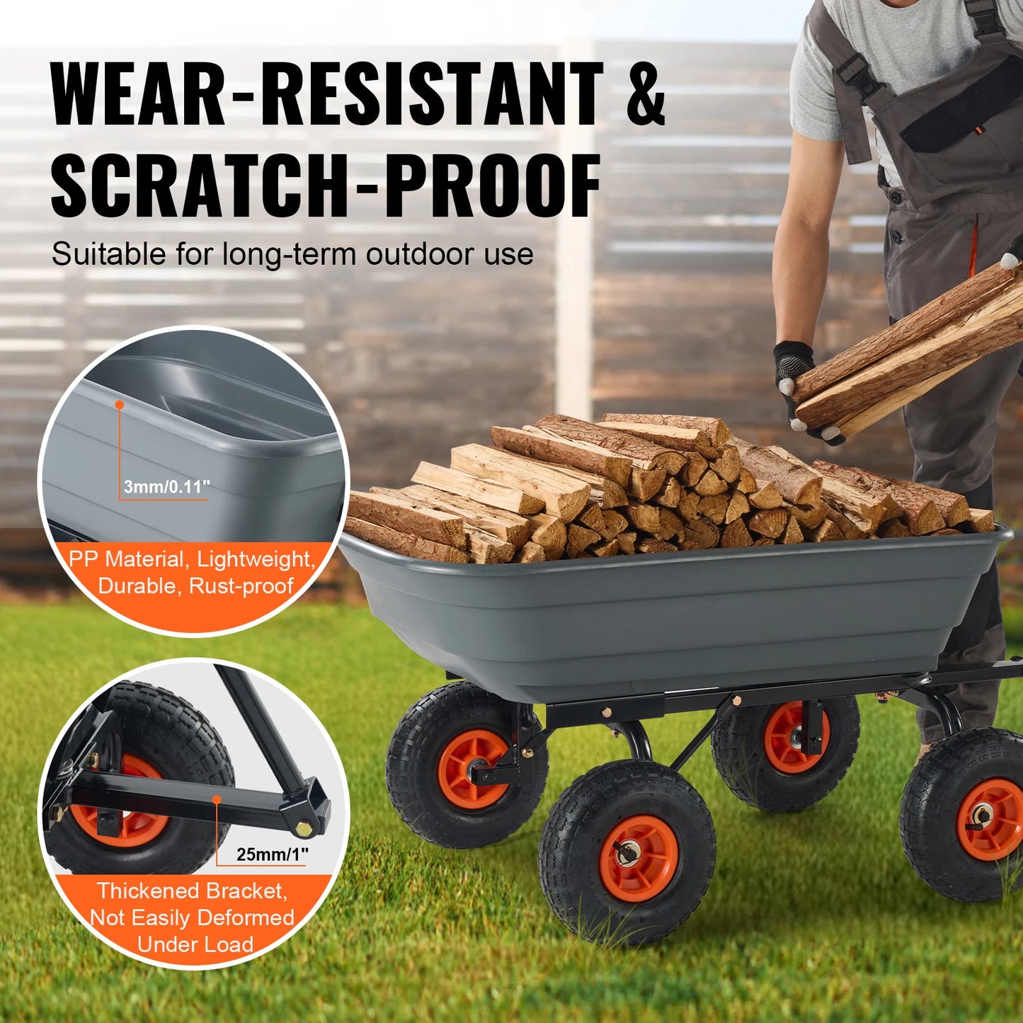 SucceBuy Dump Cart Poly Garden Dump Cart Easy to Assemble Steel Frame Dump Wagon with 2-in-1 Convertible Handle Safe Transport