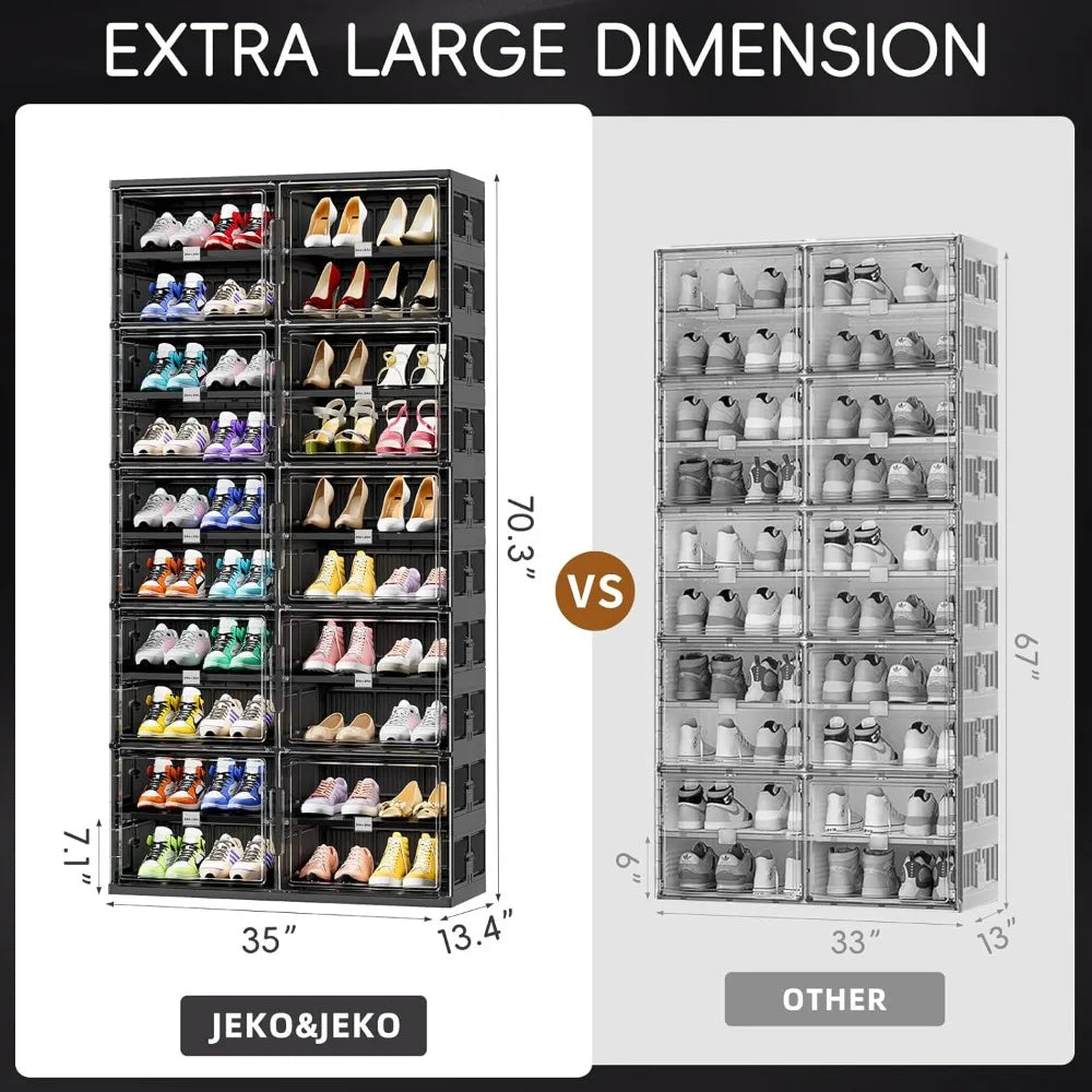 10 Tiers Foldable Shoe Rack Organizer Cabinet for Closet Entryway, Large Collapsible Shoe Storage Box with Magnetic Doors