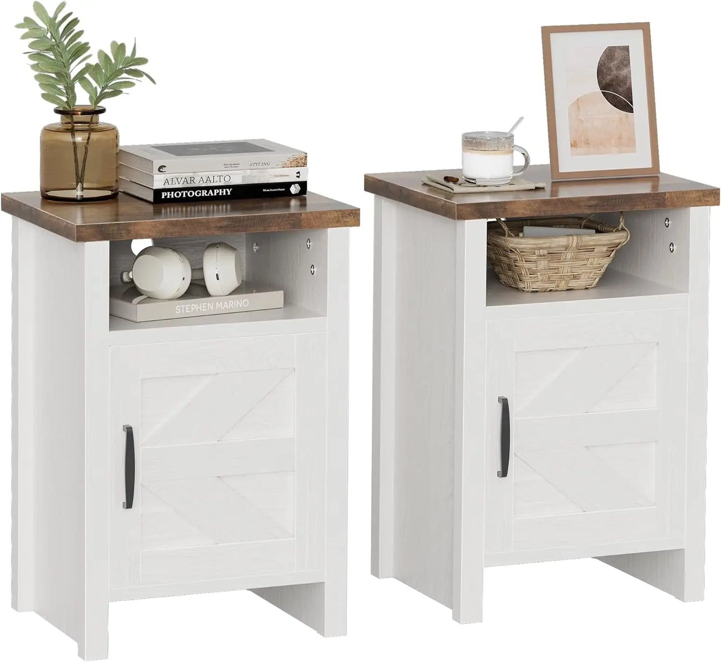 Frame Nightstands Set With Storage Shelf And Barn Door