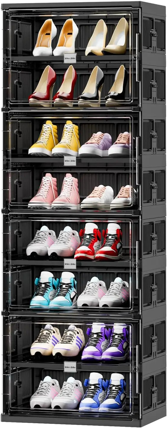 10 Tiers Foldable Shoe Rack Organizer Cabinet for Closet Entryway, Large Collapsible Shoe Storage Box with Magnetic Doors