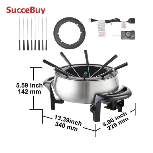 SucceBuy Electric Stainless Fondue Pot Set Cheese And Chocolate TemperatureControlled