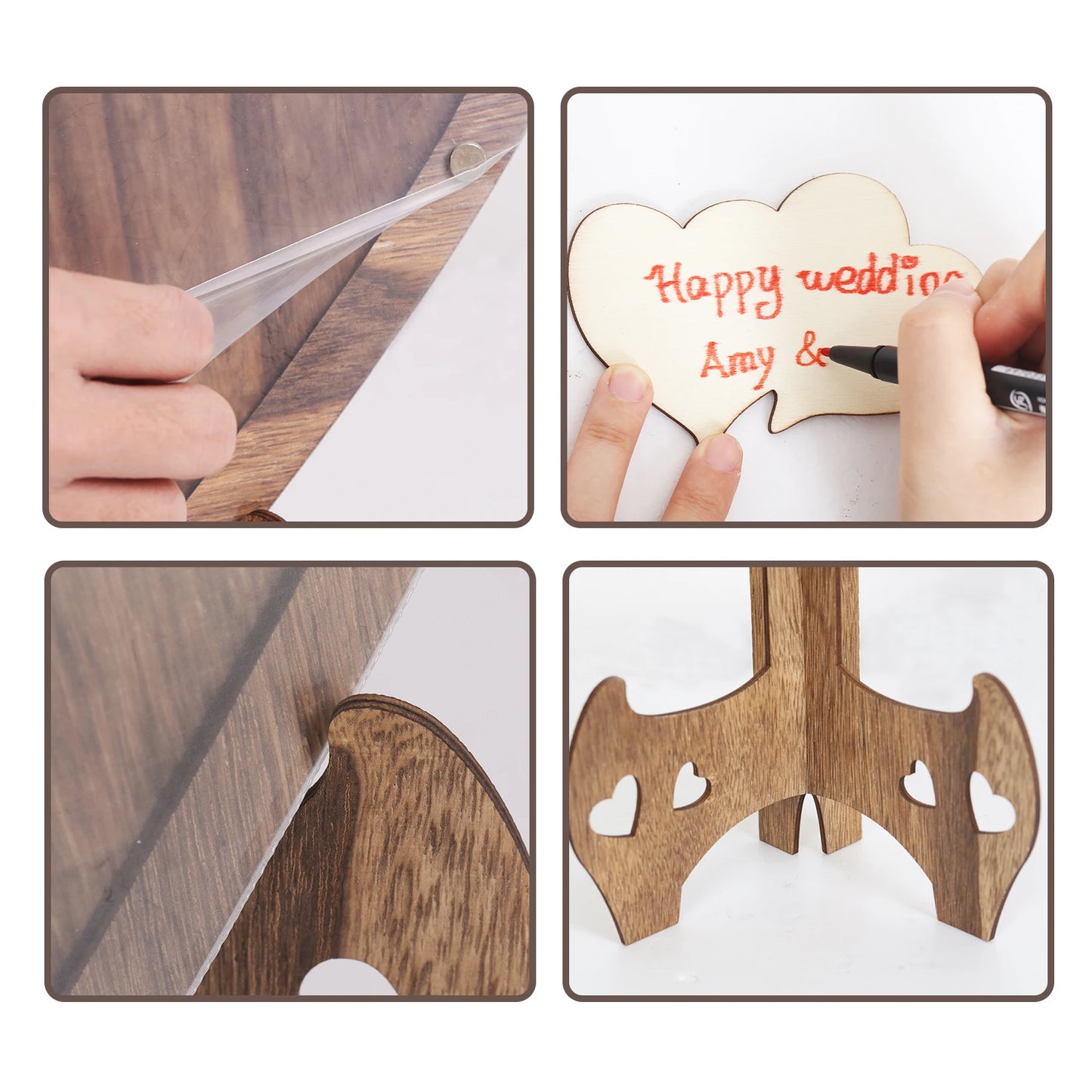 Wedding Guest Book Wooden 88Pcs Heart Shaped Bracket Set