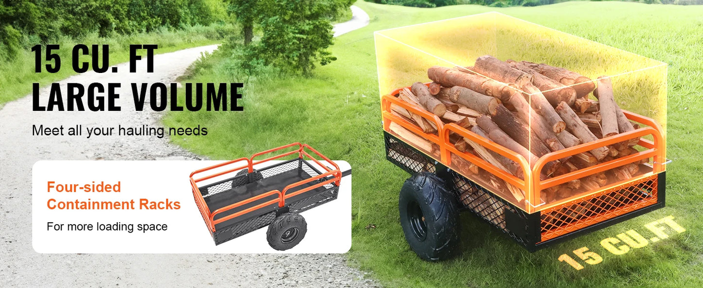 SucceBuy Heavy Duty Steel ATV Dump Trailer Tow Behind Dump Cart Garden Trailer with Removable Sides and Tires for Mowers Tractor