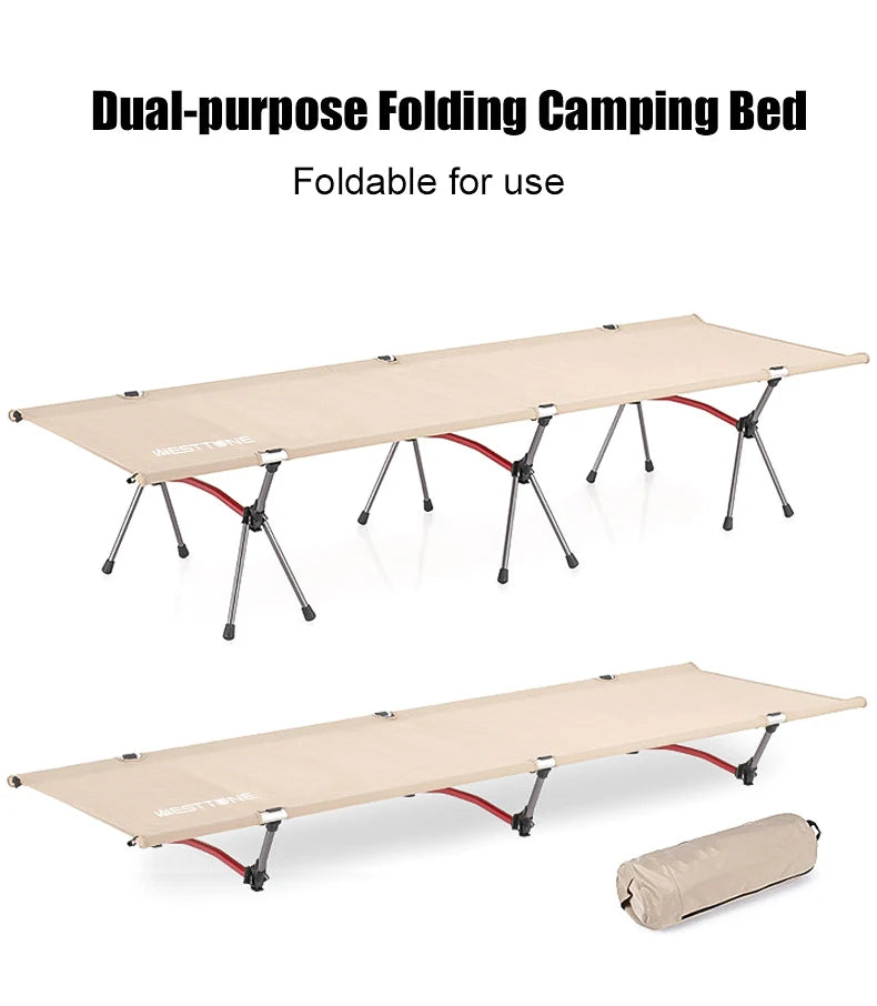 WESTTUNE Camping Cot with Leg Extenders Portable Folding Bed Ultralight Aluminum Alloy Sleeping Cot for Outdoor Hiking Travel
