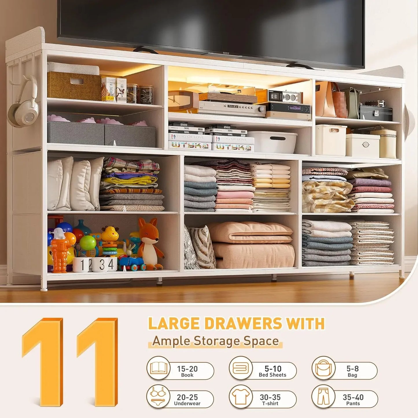 XMSJHign-concerned Dresser With 11 Drawers LED Lights