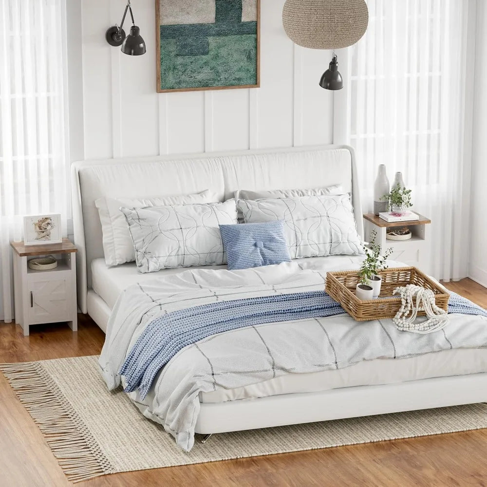 Frame Nightstands Set With Storage Shelf And Barn Door