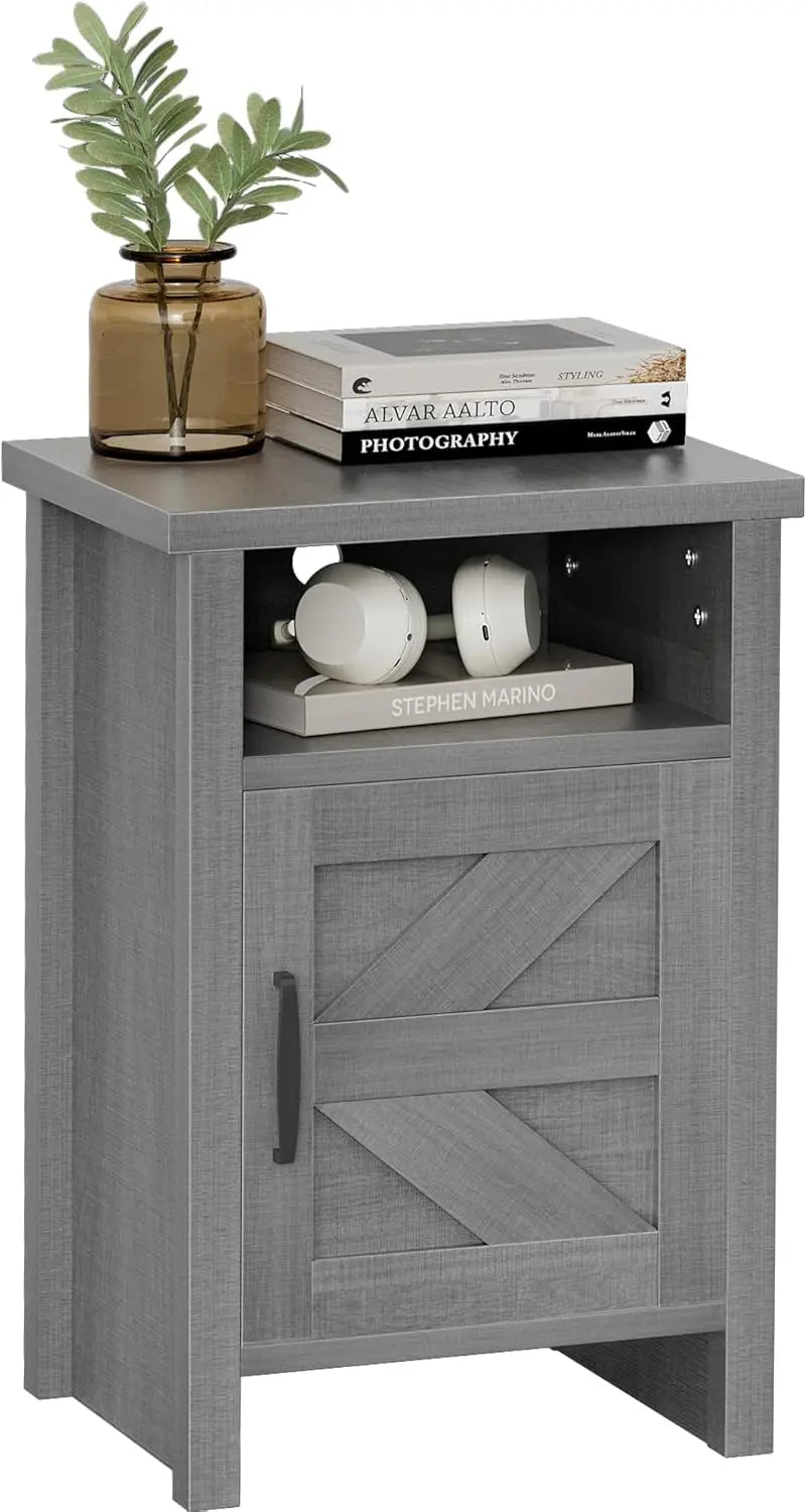 Frame Nightstands Set With Storage Shelf And Barn Door