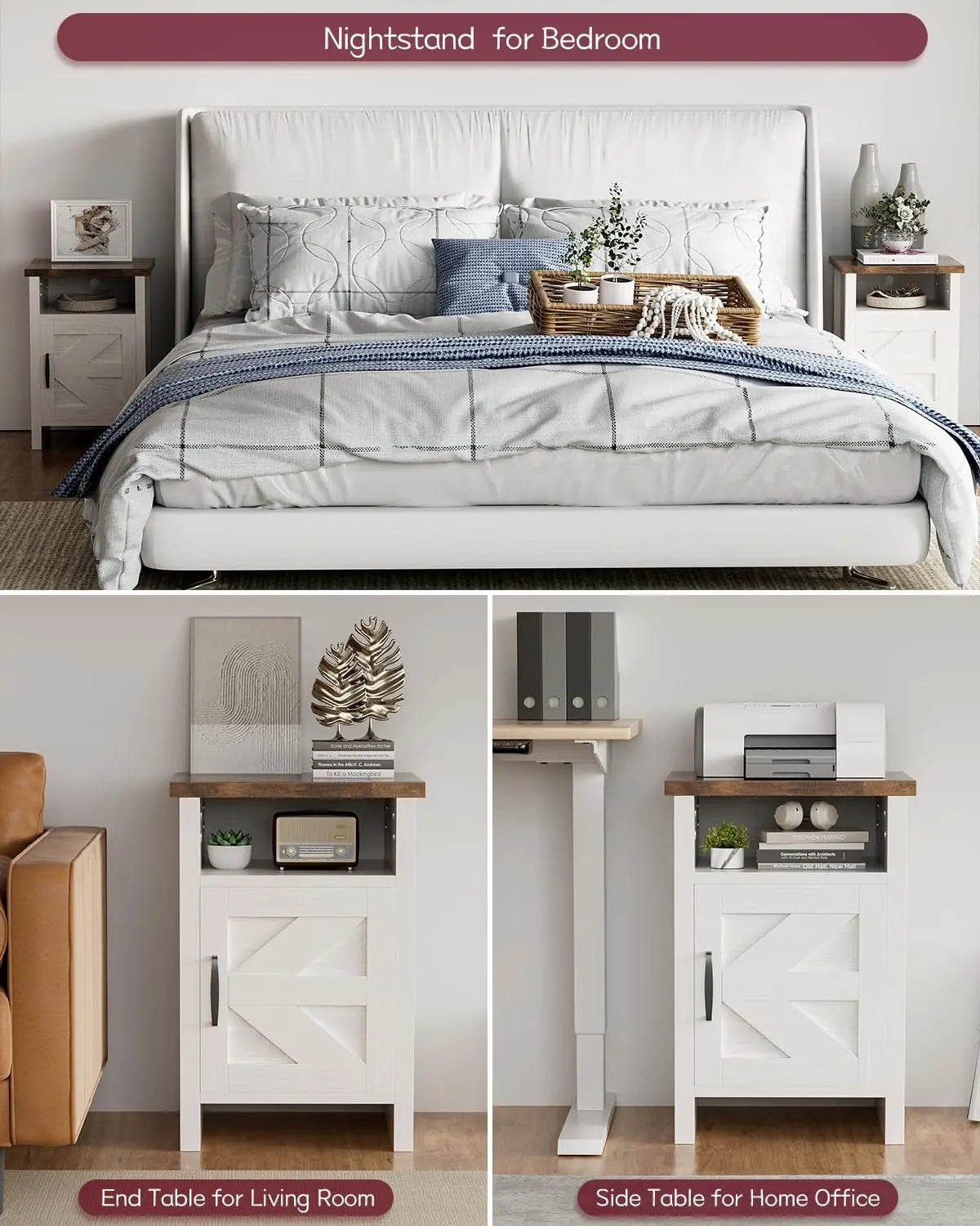 Frame Nightstands Set With Storage Shelf And Barn Door