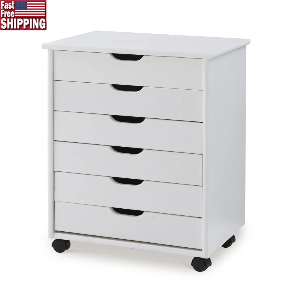 Wide Rolling Cart with Six Drawers Mobile Storage Solution Home Office Craft Room Easy Mobility Modern Design