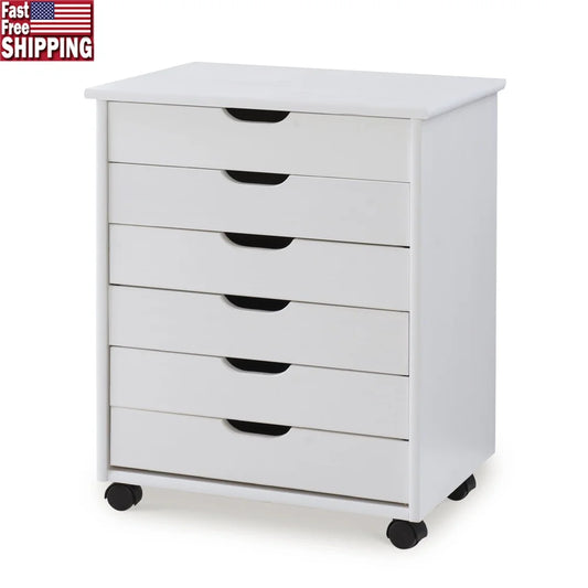 Wide Rolling Cart with Six Drawers Mobile Storage Solution Home Office Craft Room Easy Mobility Modern Design