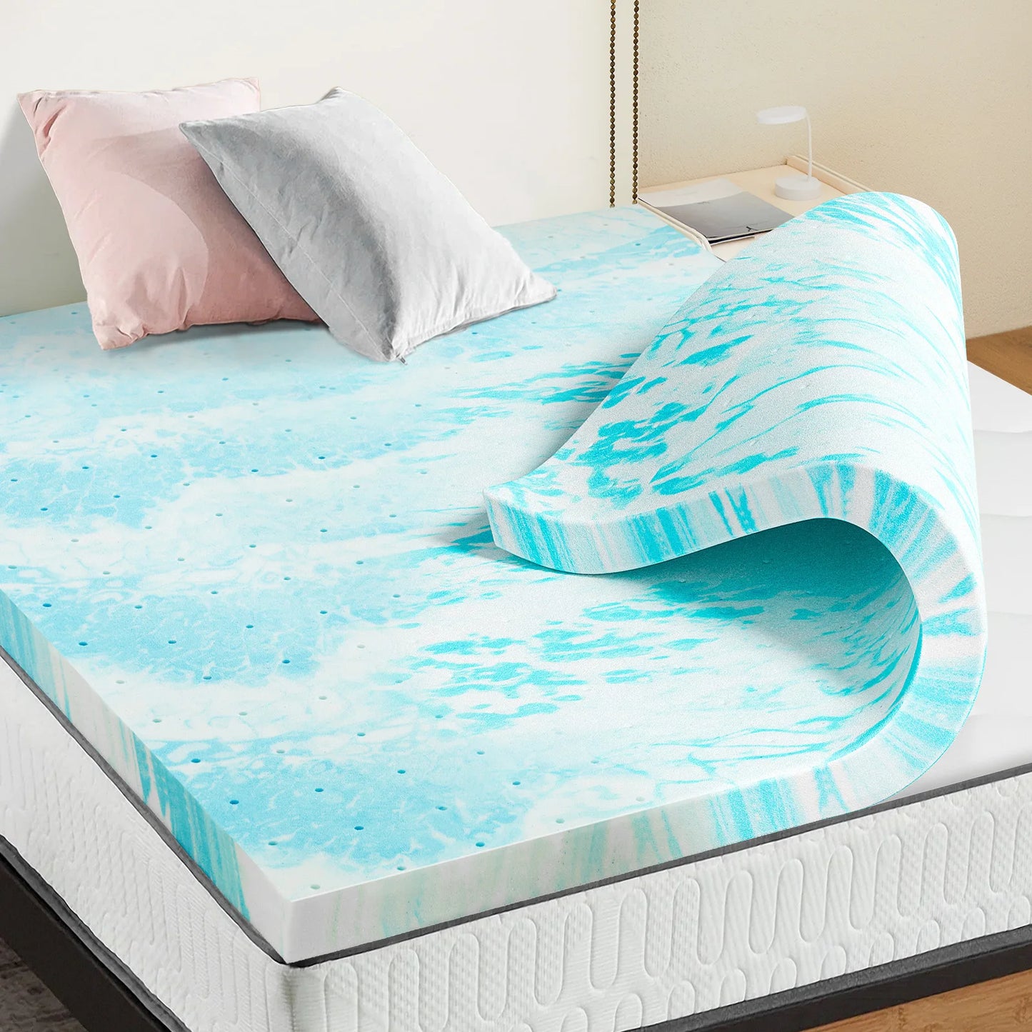 JHK Gel Memory Foam Mattress Topper Soft Breathable Cooling Bed