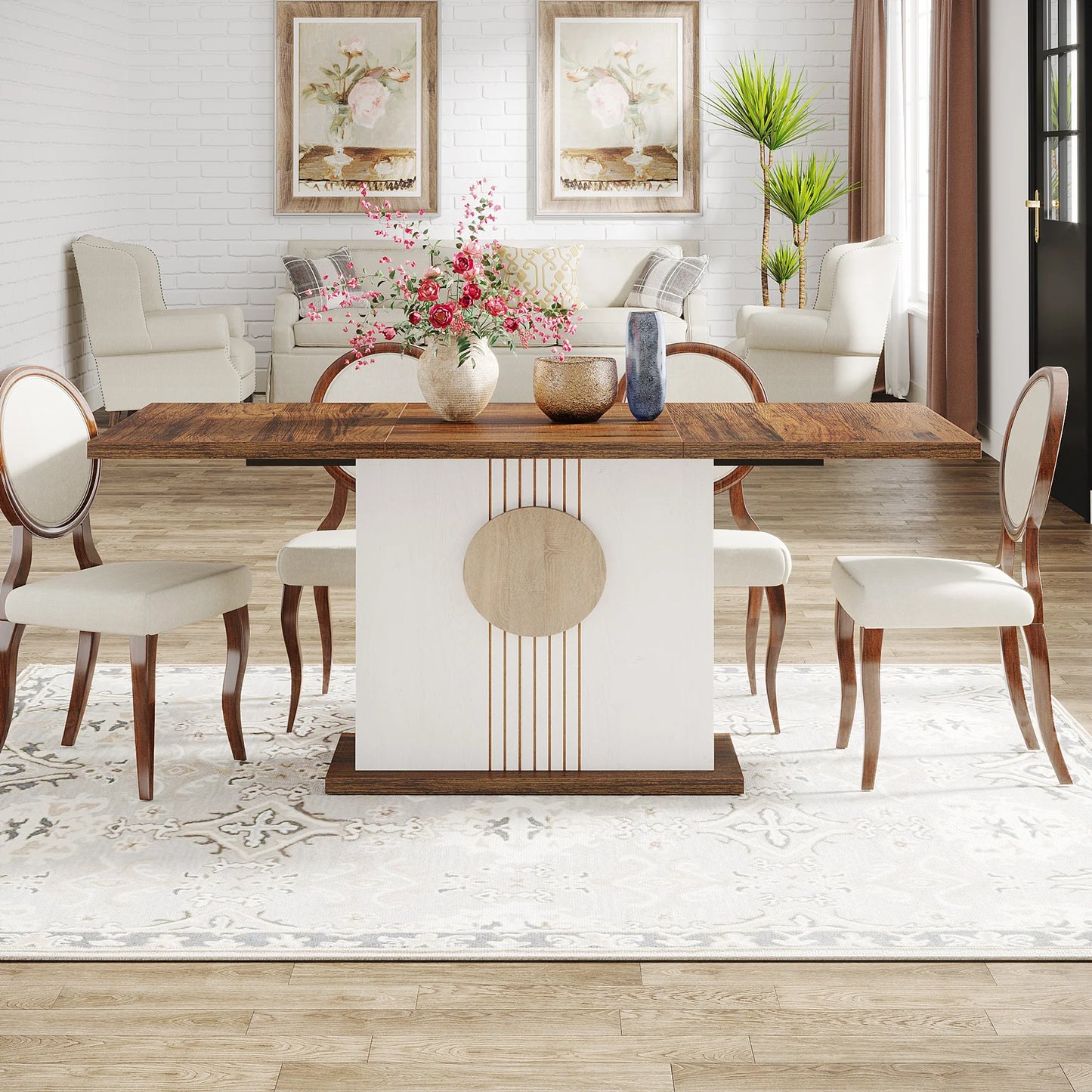 Tribesigns Farmhouse Wood Dining Table For Kitchen Living