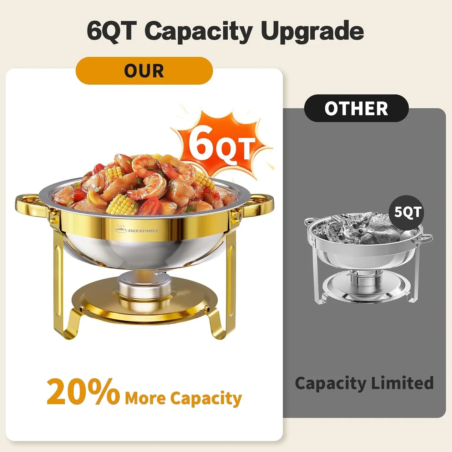 Chafing Dish Buffet Set 4 Pack, 6QT Gold Round Chafing Dishes for Buffet, High Grade Chafers and Buffet Warmers Sets