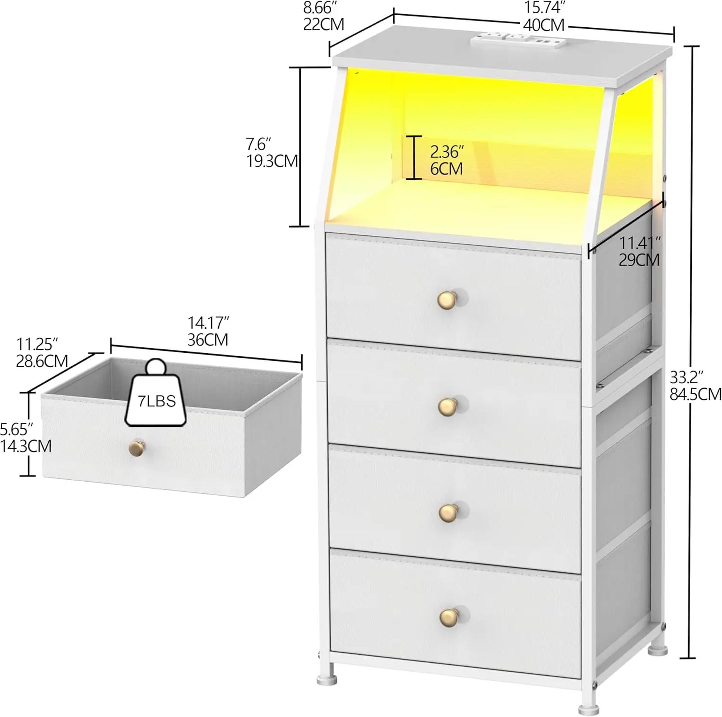 HUANHUI Nightstand Dresser With Fabric Drawers And 2 Tier Shelf