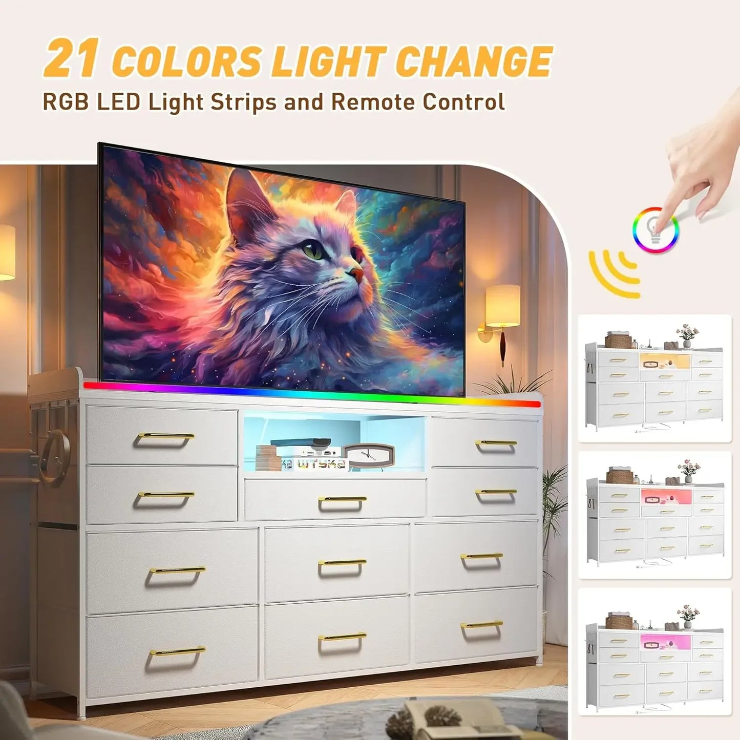 XMSJHign-concerned Dresser With 11 Drawers LED Lights