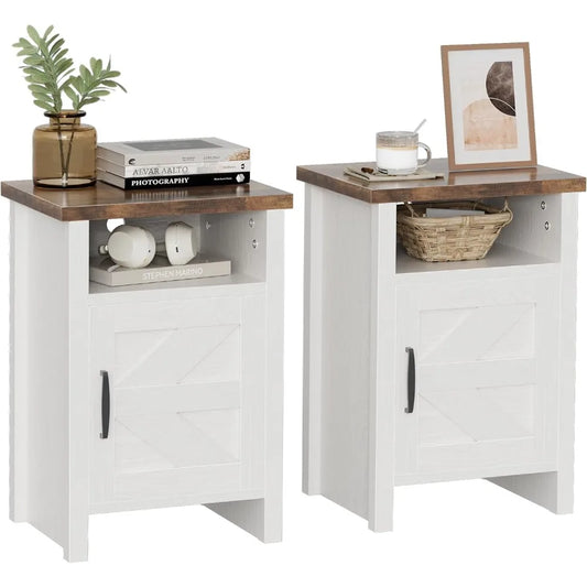 Frame Nightstands Set With Storage Shelf And Barn Door