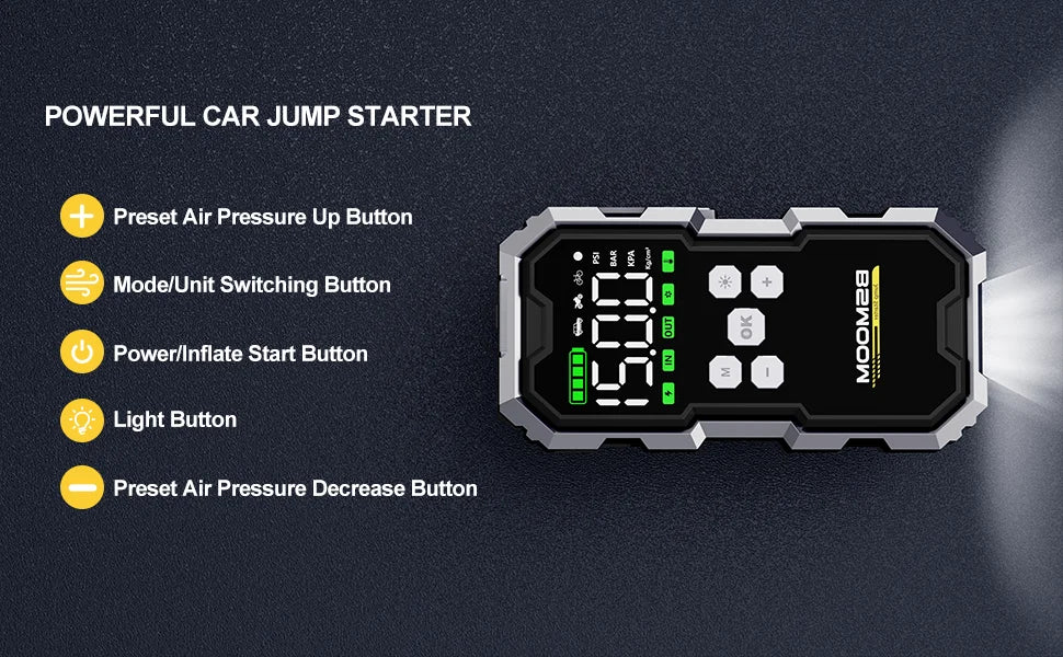 150PSI Air Pump Car Battery Emergency Boosters 7000A Car Jump Starter Power Bank Portable Starting Device Car Starter New