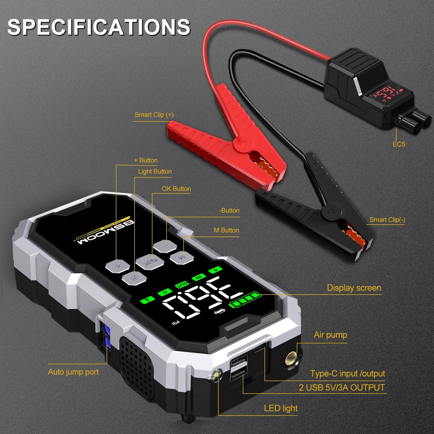 150PSI Air Pump Car Battery Emergency Boosters 7000A Car Jump Starter Power Bank Portable Starting Device Car Starter New