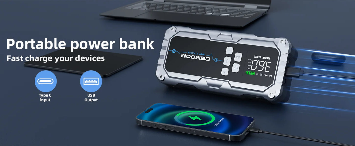 150PSI Air Pump Car Battery Emergency Boosters 7000A Car Jump Starter Power Bank Portable Starting Device Car Starter New