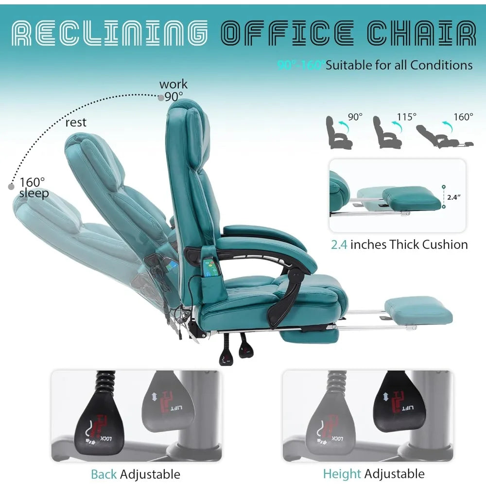 Guangbai Massage Office Chair With Foot Rest Vibration Heat Recline