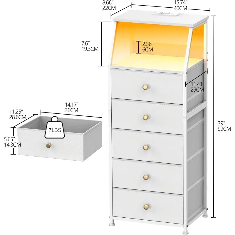 HUANHUI Nightstand Dresser With Fabric Drawers And 2 Tier Shelf
