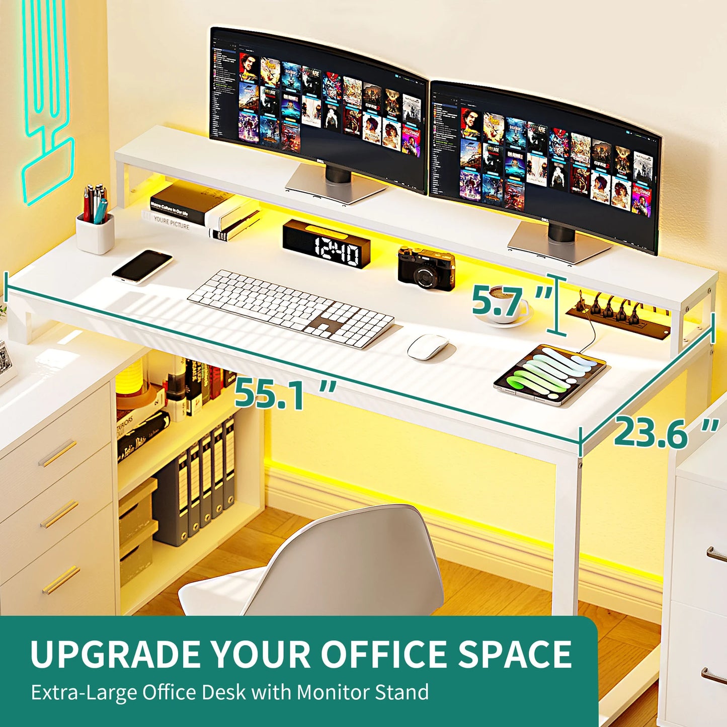 Hign-concerned L-Shaped Gaming Computer Desk With File Drawers