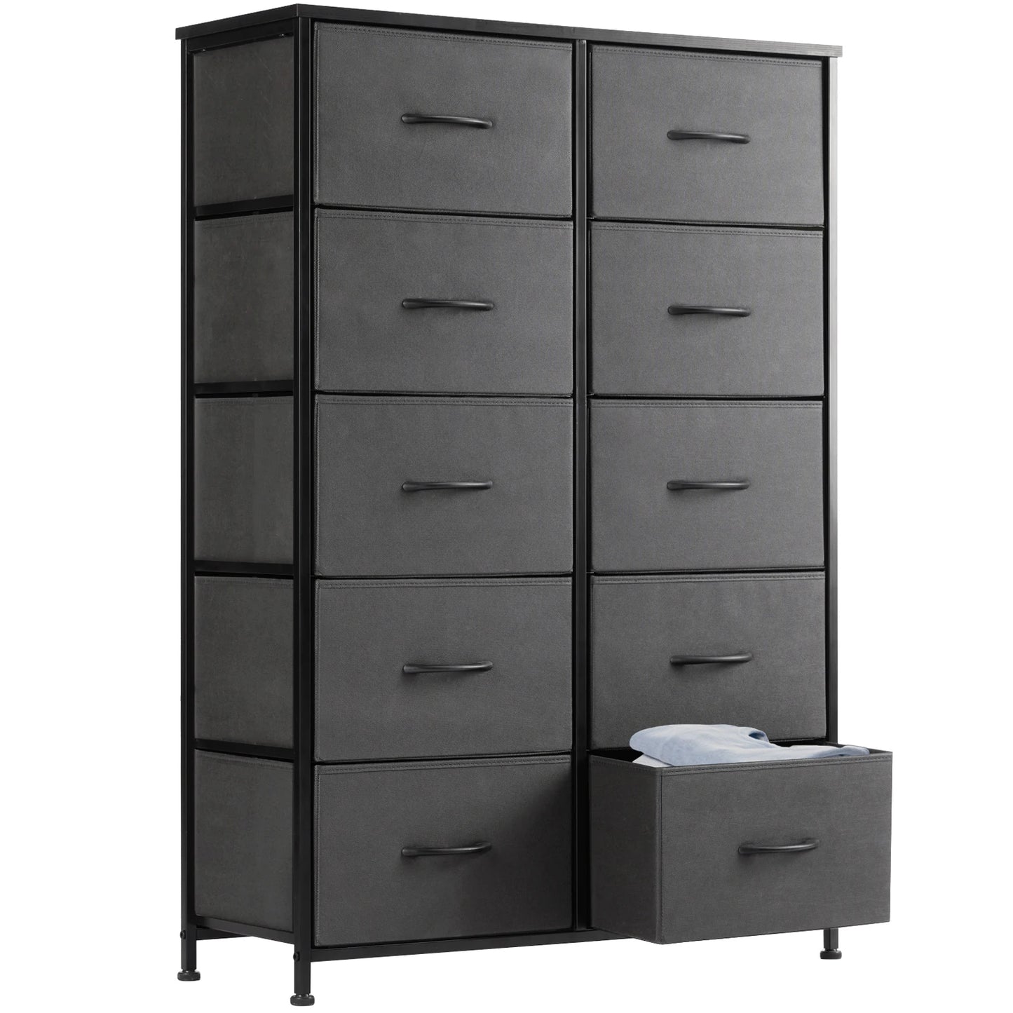 JHK Bedside Table With 10 Fabric Drawers Steel Frame Cabinet