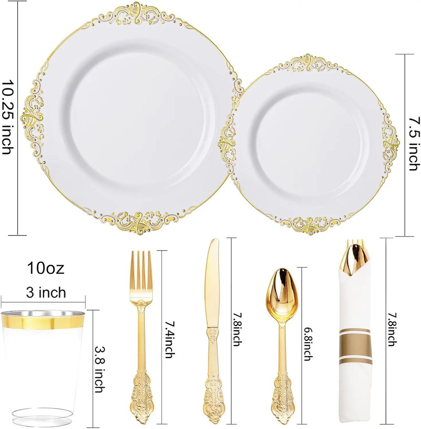 700PCS Gold Plastic Plates - Gold Plastic Dinnerware Sets for 100 Guests - 200 Disposable Plates, 300 Silverware, 100 Cups