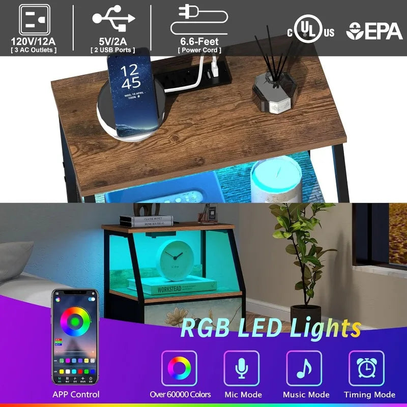 HUANHUI Nightstand Dresser With Fabric Drawers And 2 Tier Shelf