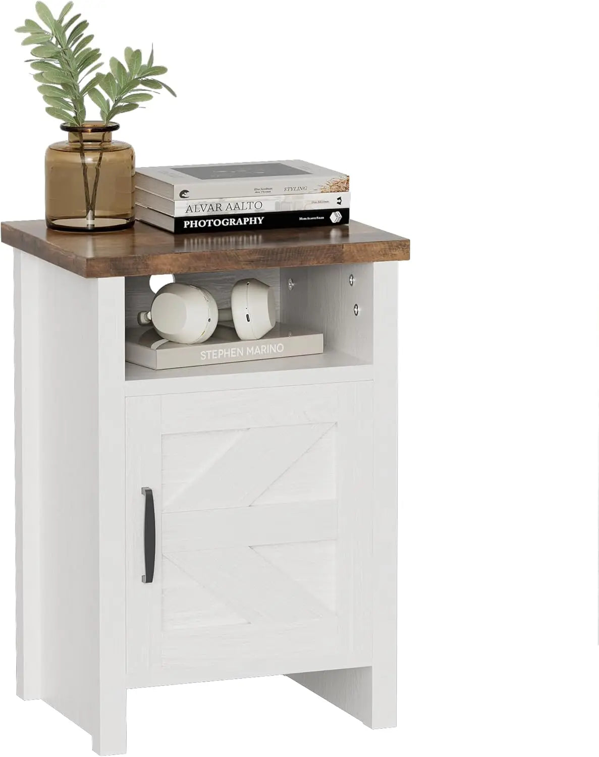 Frame Nightstands Set With Storage Shelf And Barn Door