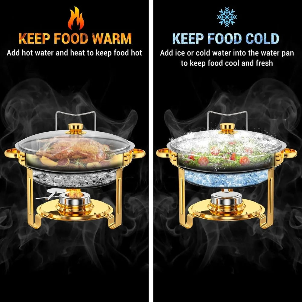 Hot-Sell! Round Chafing Dishes for Buffet 5 Qt,High Grade Chafing Dish Buffet Set, Full Size Pan,Rolled-Edge Design Food Warmers