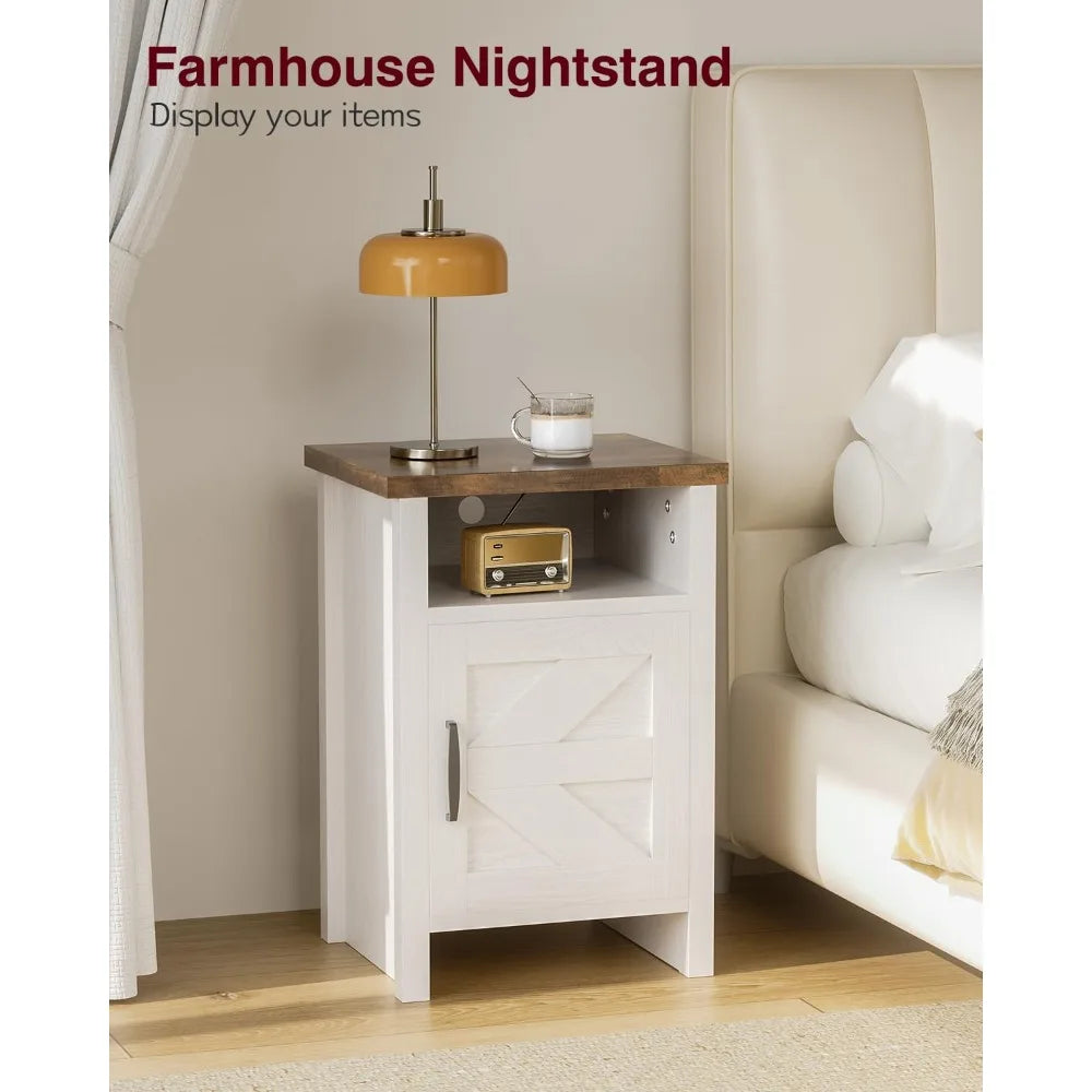 Frame Nightstands Set With Storage Shelf And Barn Door