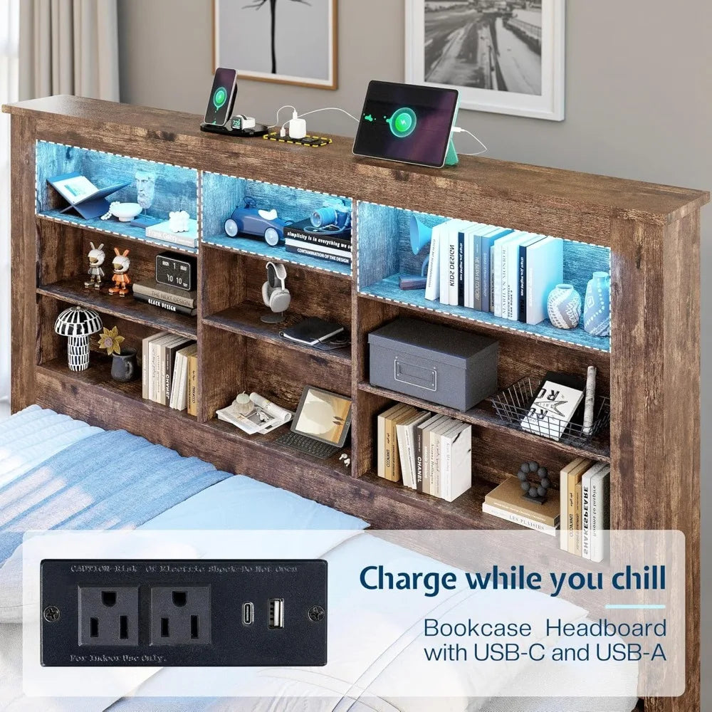 Hign Concerned Daybed With Bookcase Headboard USB C RGB