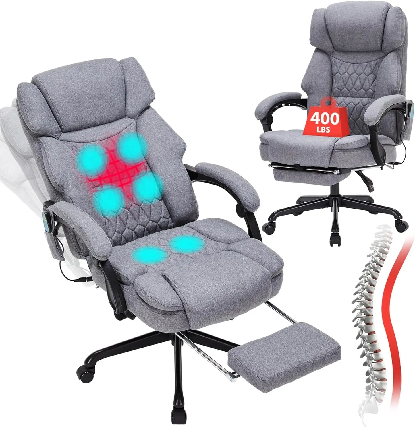 Guangbai Massage Office Chair With Foot Rest Vibration Heat Recline
