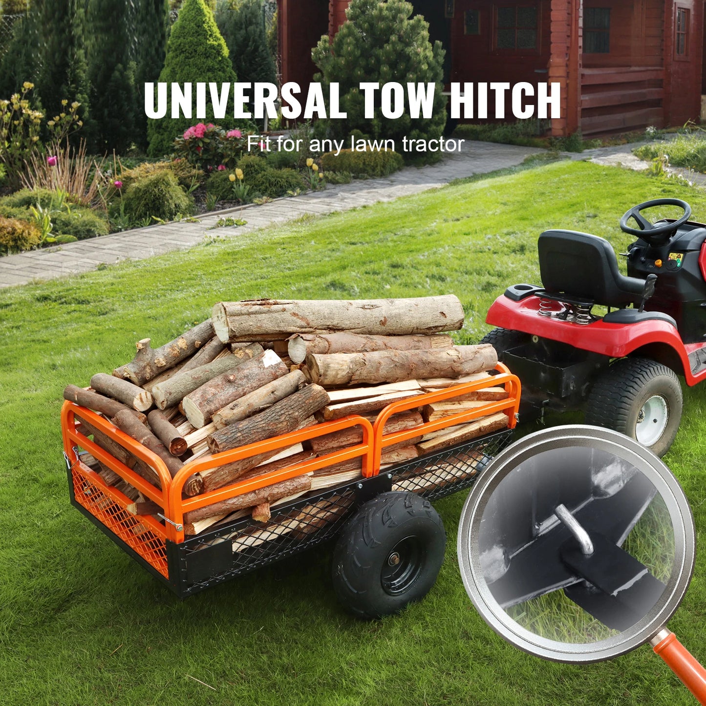 SucceBuy Heavy Duty Steel ATV Dump Trailer Tow Behind Dump Cart Garden Trailer with Removable Sides and Tires for Mowers Tractor