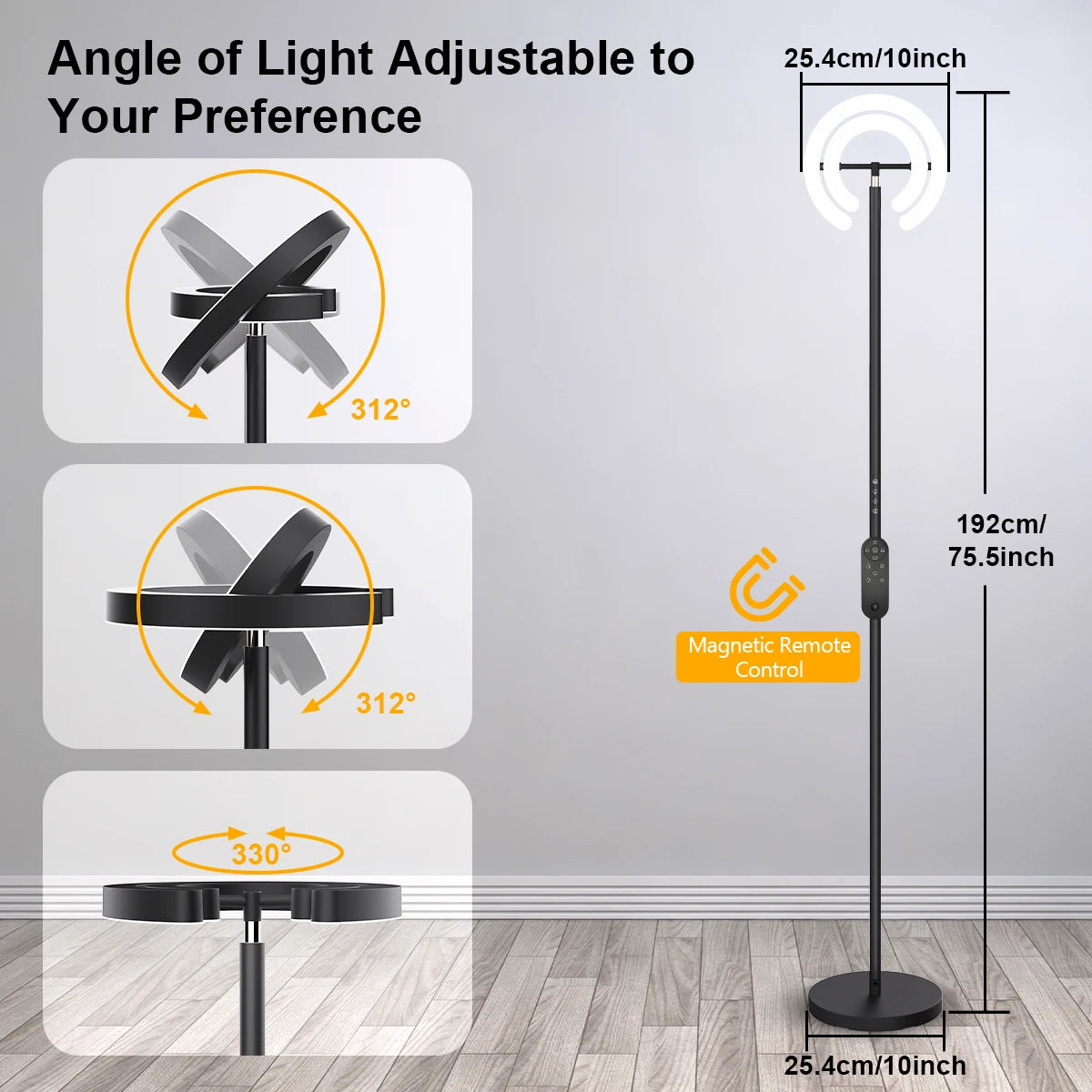 Modern Standing LED Floor Lamp with 2 Rotatable Lights, Remote & Touch Control, Bright Stepless Dimmable, Ideal for Living Room